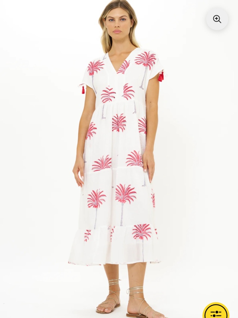 Oliphant White Maxi Dress with Pink Palm Embroidery